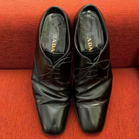 Prada Mens Oxford Square Toe Dress Shoes Vero Cuoio Soles Made In Italy - Picture 2 of 7